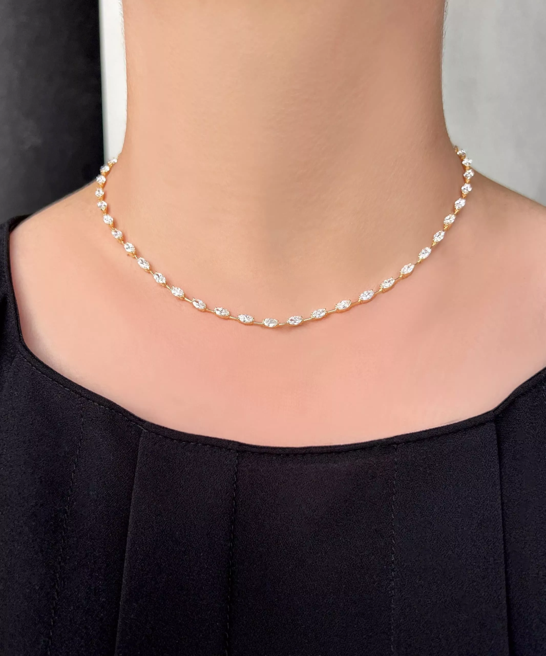 18ct yellow gold 51=7.85ct marquise diamond tennis necklace