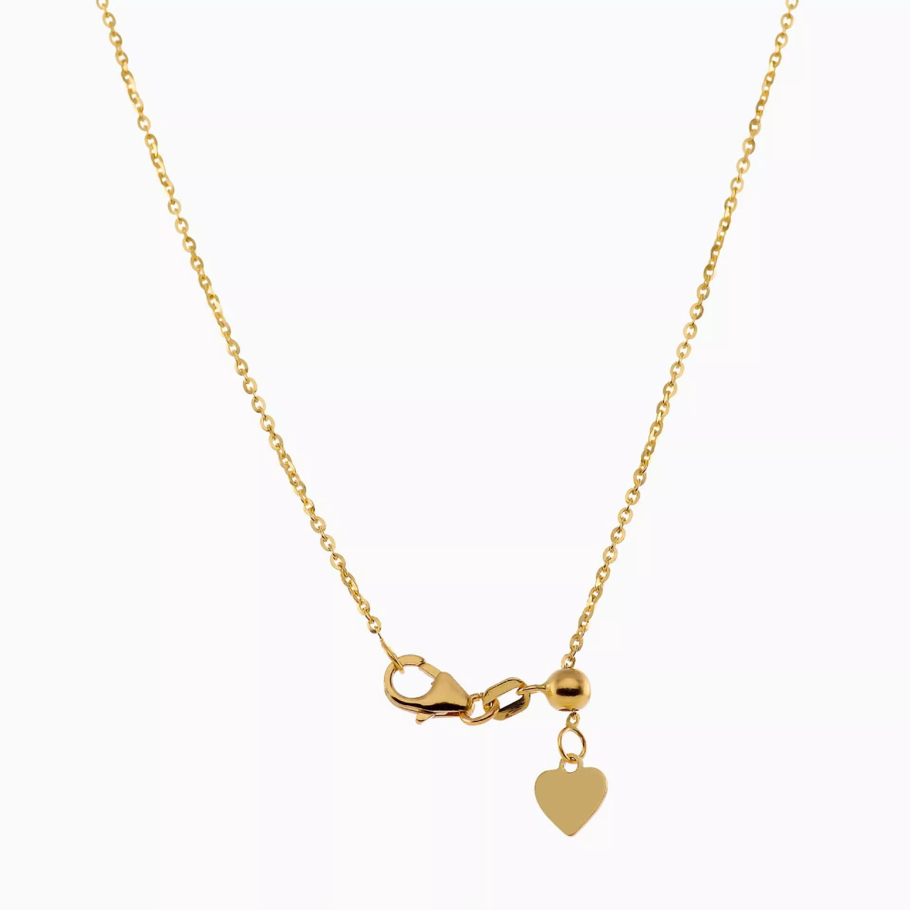 18ct yellow gold adjustable diamond cut trace chain with heart charm