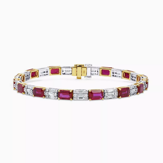 18ct yellow and white gold ruby and diamond bracelet