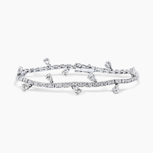 18ct white gold 104=4.63ct pear and round brilliant cut diamond tennis bracelet