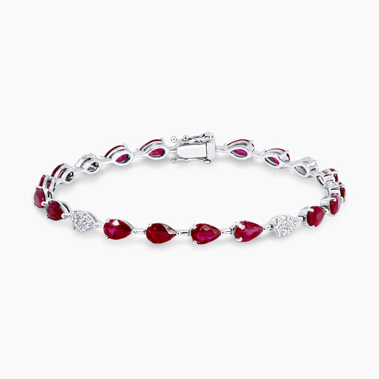18ct white gold pear shape ruby and diamond bracelet