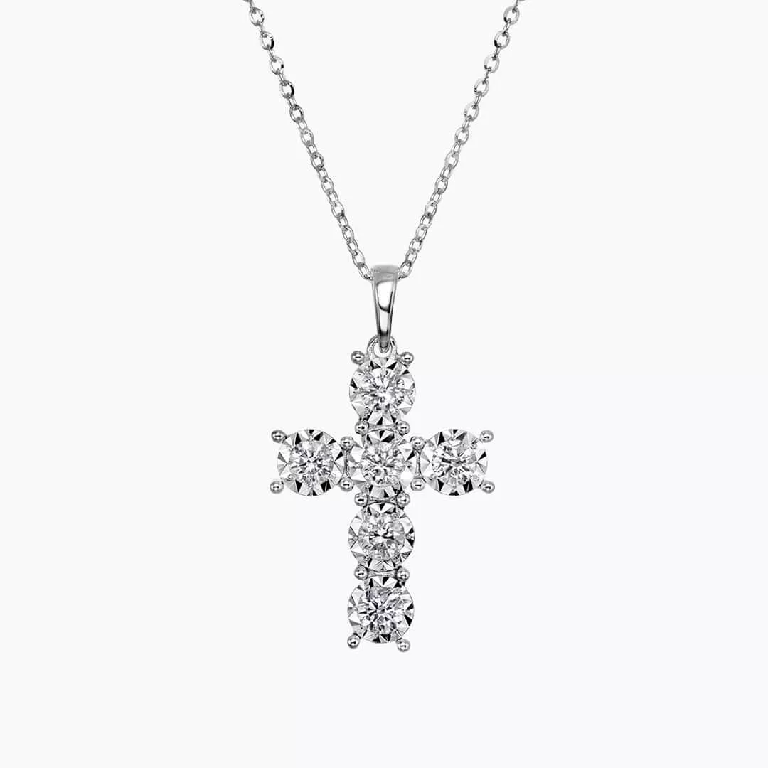 18ct white gold 6=0.58ct diamond cross necklace
