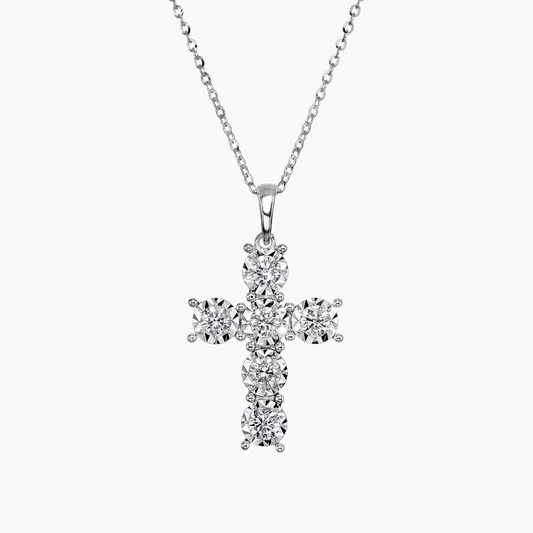 18ct white gold 6=0.58ct diamond cross necklace