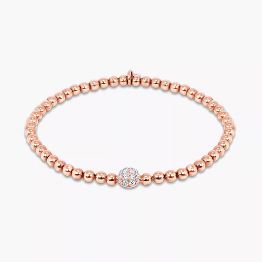 18ct rose gold diamond stretch ball bracelet