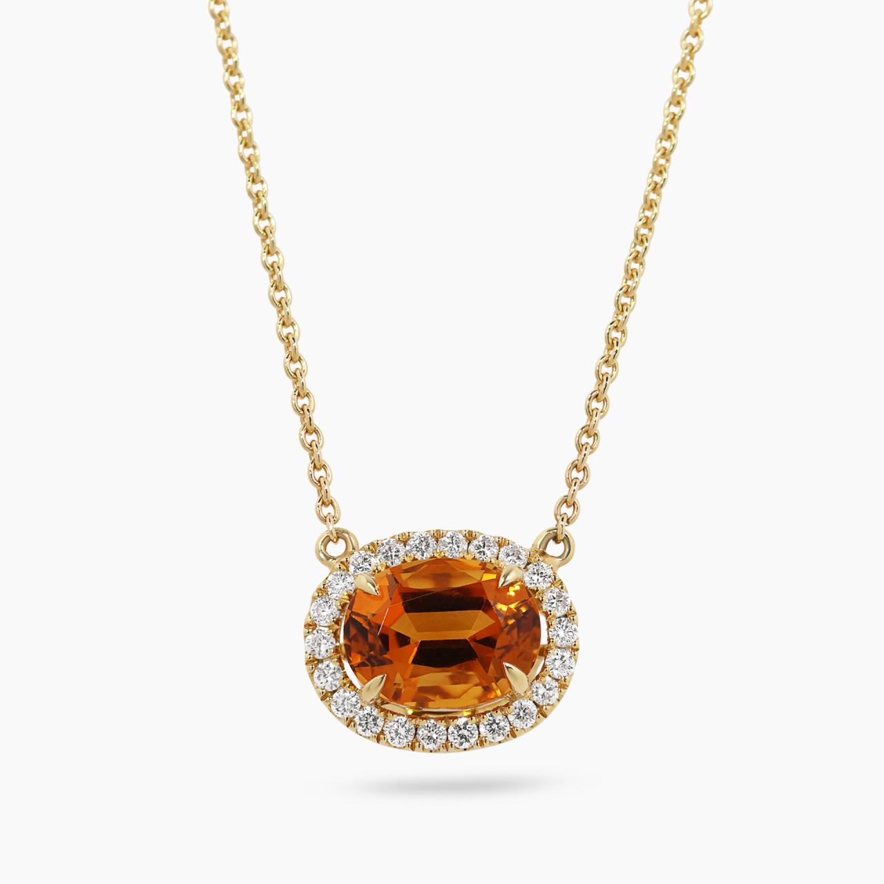 18ct yellow gold 1.28ct citrine and diamond necklace