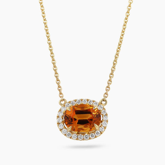18ct yellow gold 1.28ct citrine and diamond necklace