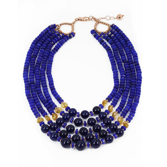 Lapis and citrine layered beaded necklace