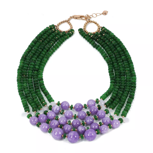 Amethyst and Jade layered beaded necklace