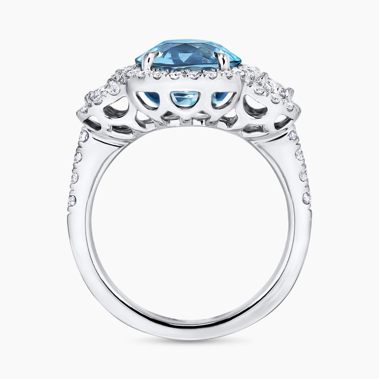 18ct white gold 3.27ct Santa Maria aquamarine and half moon brilliant cut diamond ring