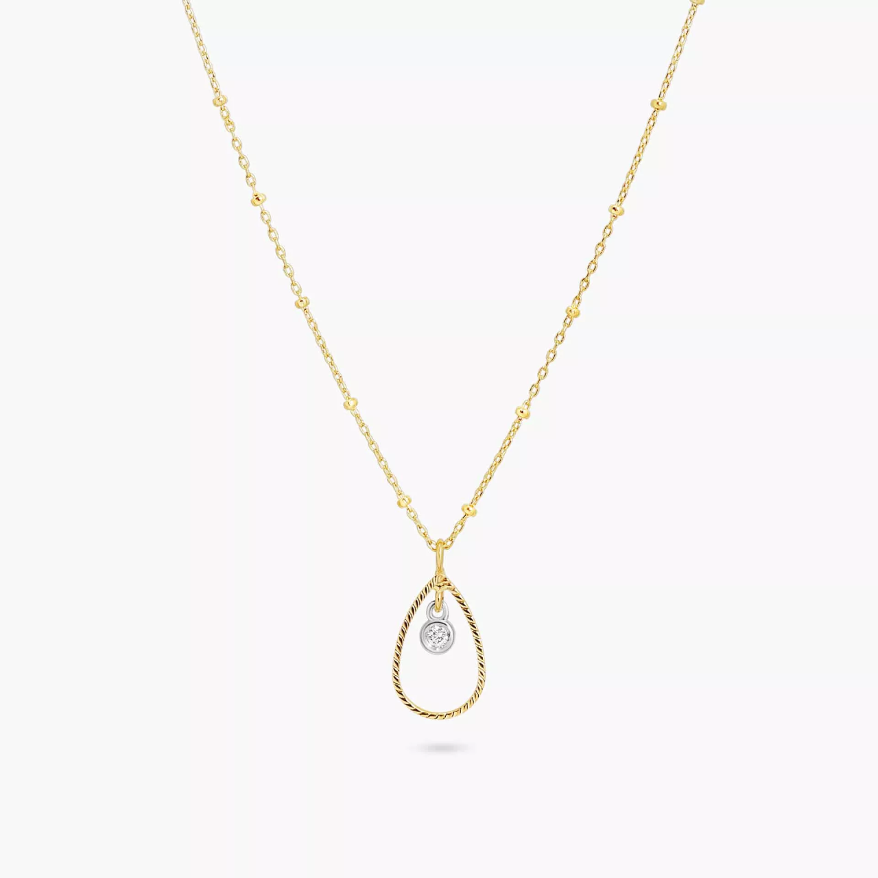 18ct yellow gold diamond necklace with pear shape gold halo