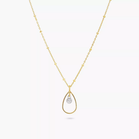 18ct yellow gold diamond necklace with pear shape gold halo