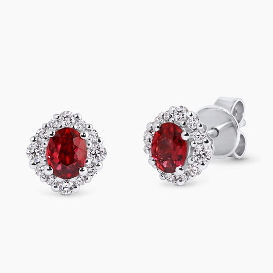 18ct white gold oval ruby & diamond stud earrings