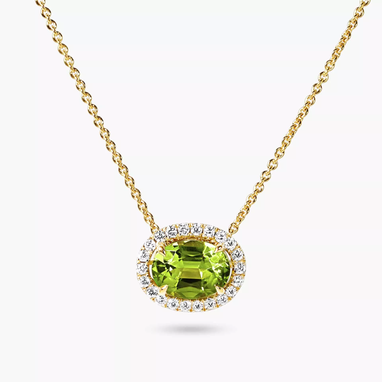 18ct yellow gold oval peridot and diamond necklace