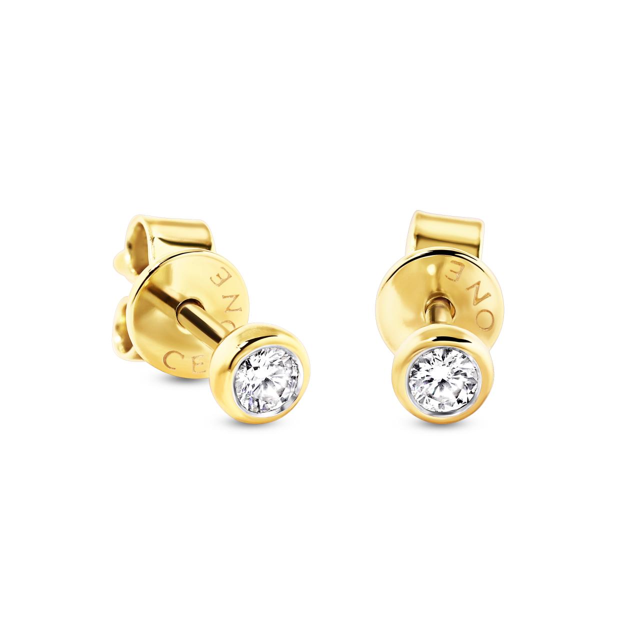 18ct yellow gold 2=0.10ct diamond bezel set stud earrings