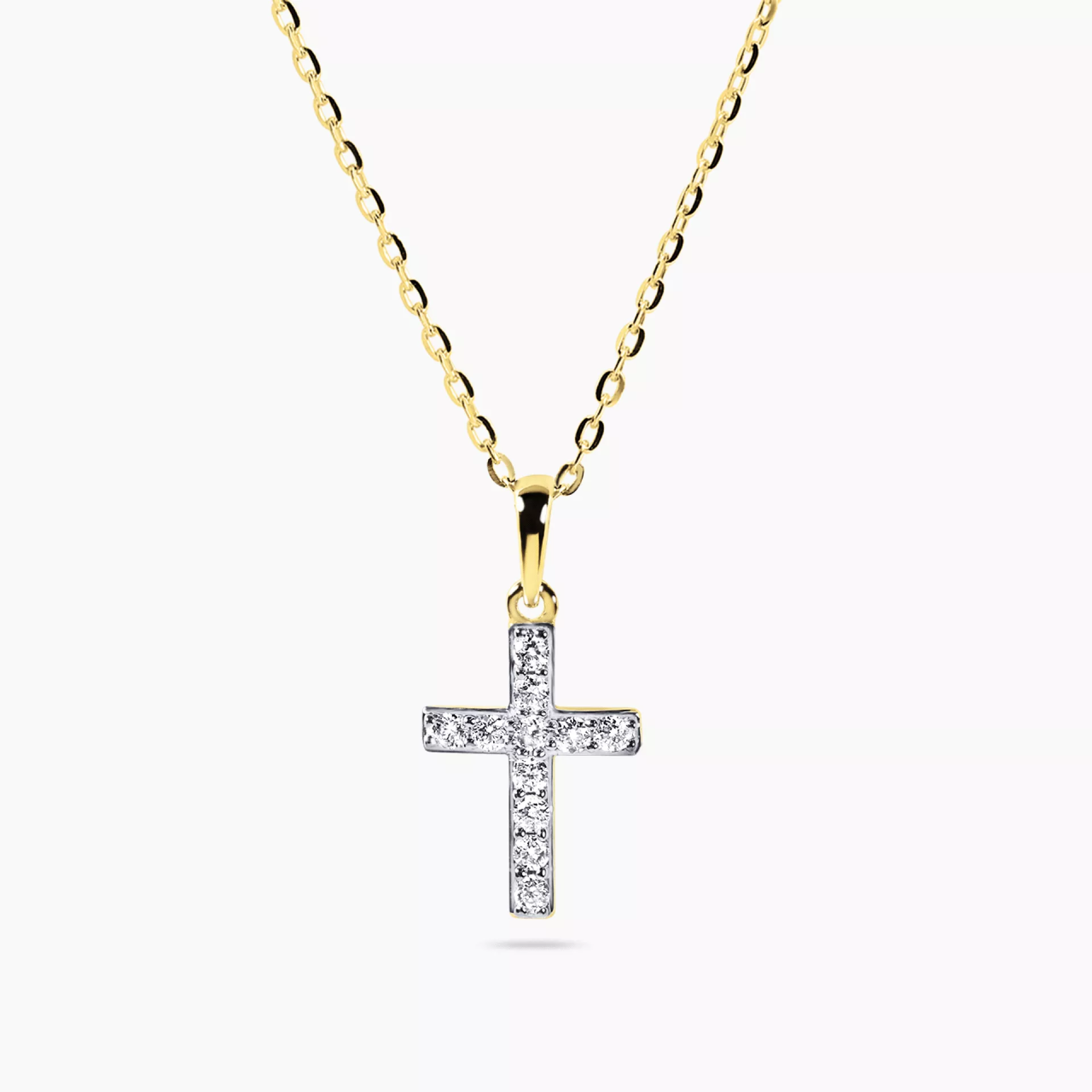 18ct yellow gold 11=0.14ct diamond cross necklace