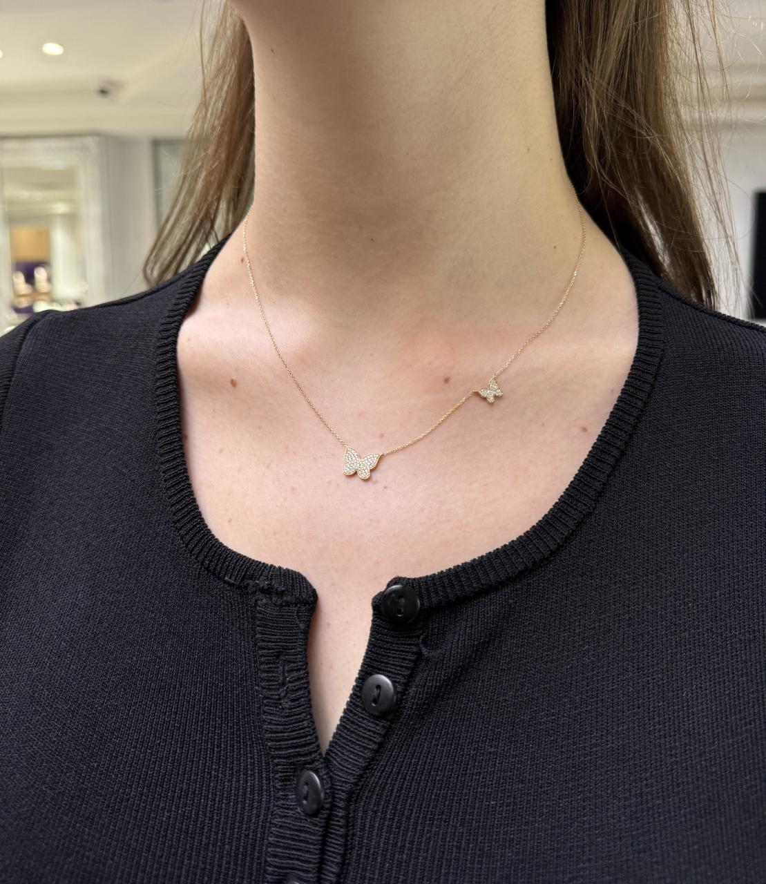 18ct yellow gold diamond butterfly necklace