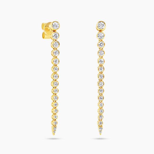 18ct yellow gold round brilliant cut diamond bezel set drop earrings