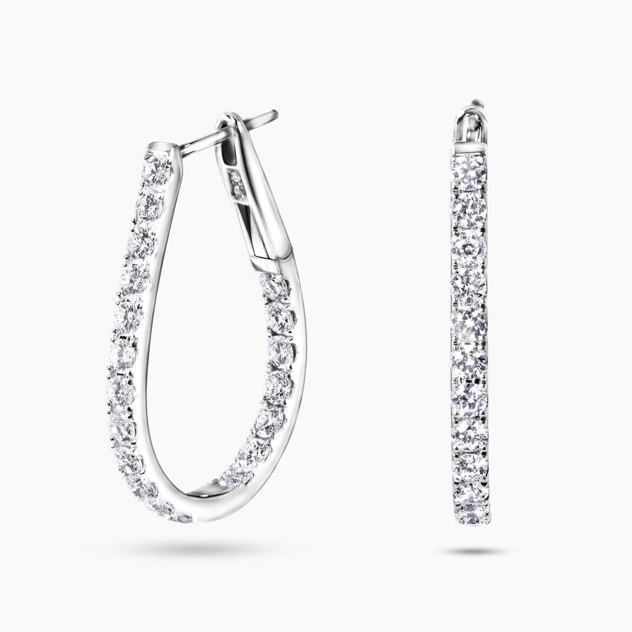 18ct white gold 42=1.57ct round brilliant cut diamond pear shape hinged hoop earrings