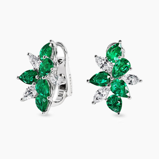 18ct white gold pear shape emerald and marquise diamond earrings