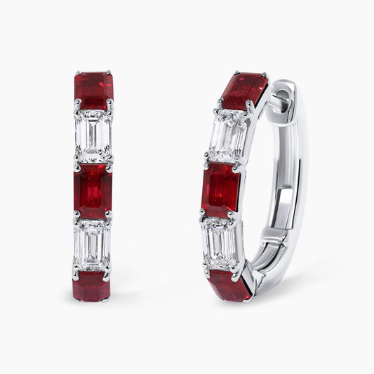 18ct white gold ruby and diamond hoop earrings
