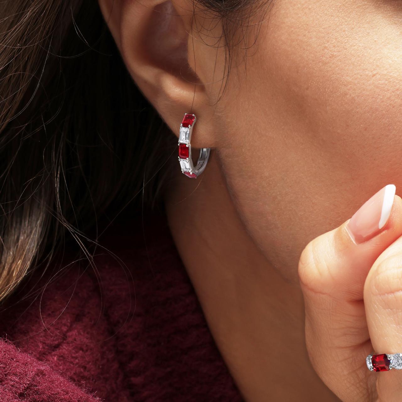 18ct white gold ruby and diamond hoop earrings