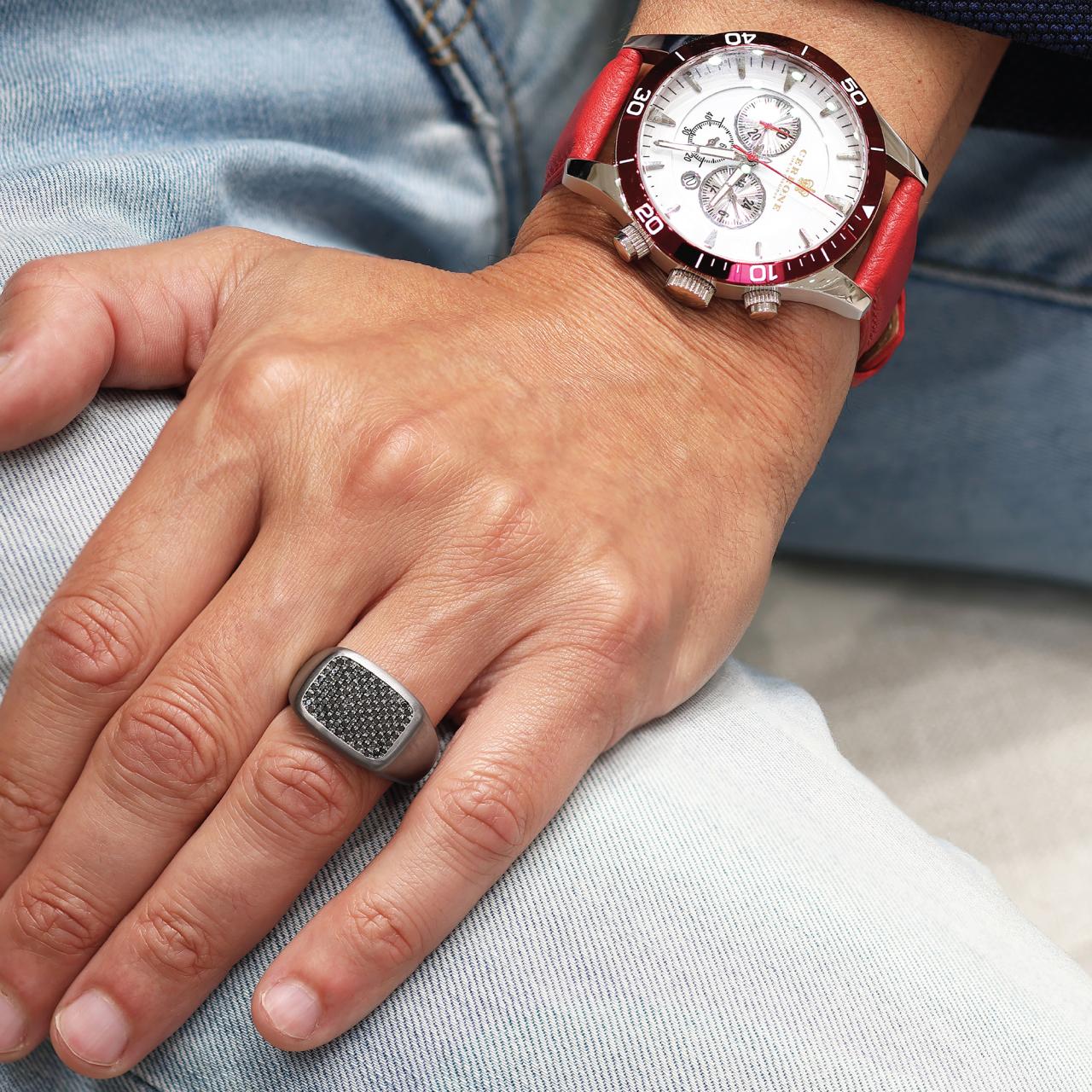 Tantalum and black diamond pave set signet ring