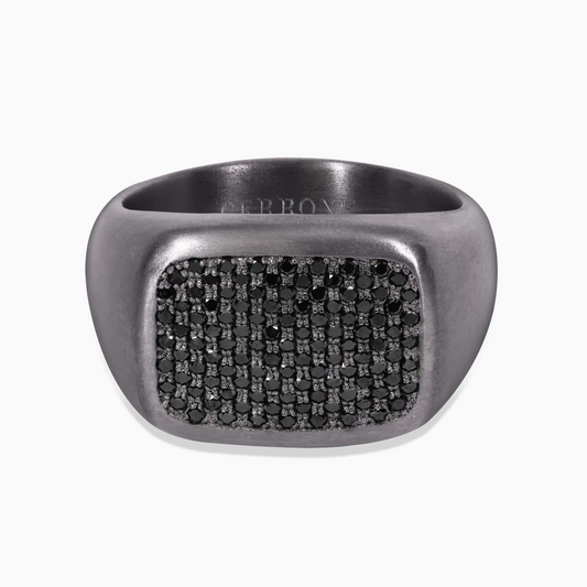 Tantalum and black diamond pave set signet ring