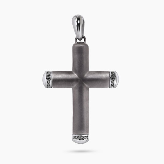Tantalum & platinum plain black diamond cross