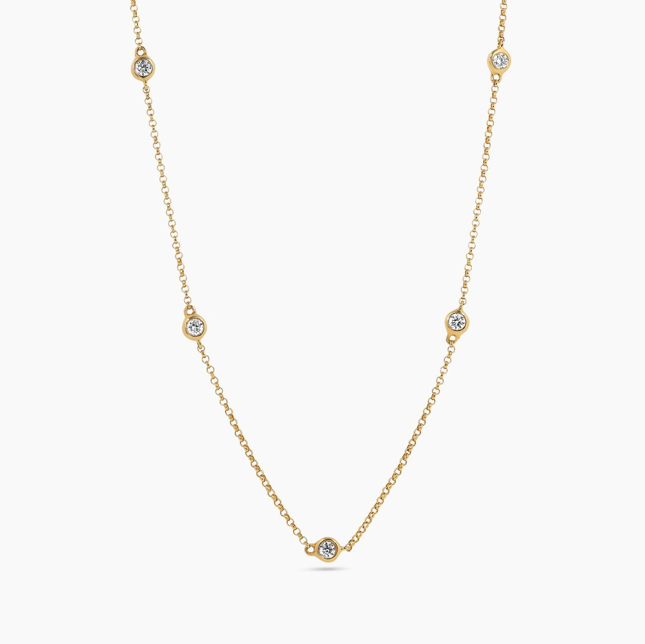 18ct yellow gold bezel set diamond chain necklace