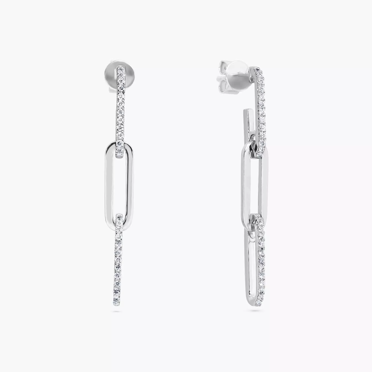 18ct white gold diamond paperclip drop earrings