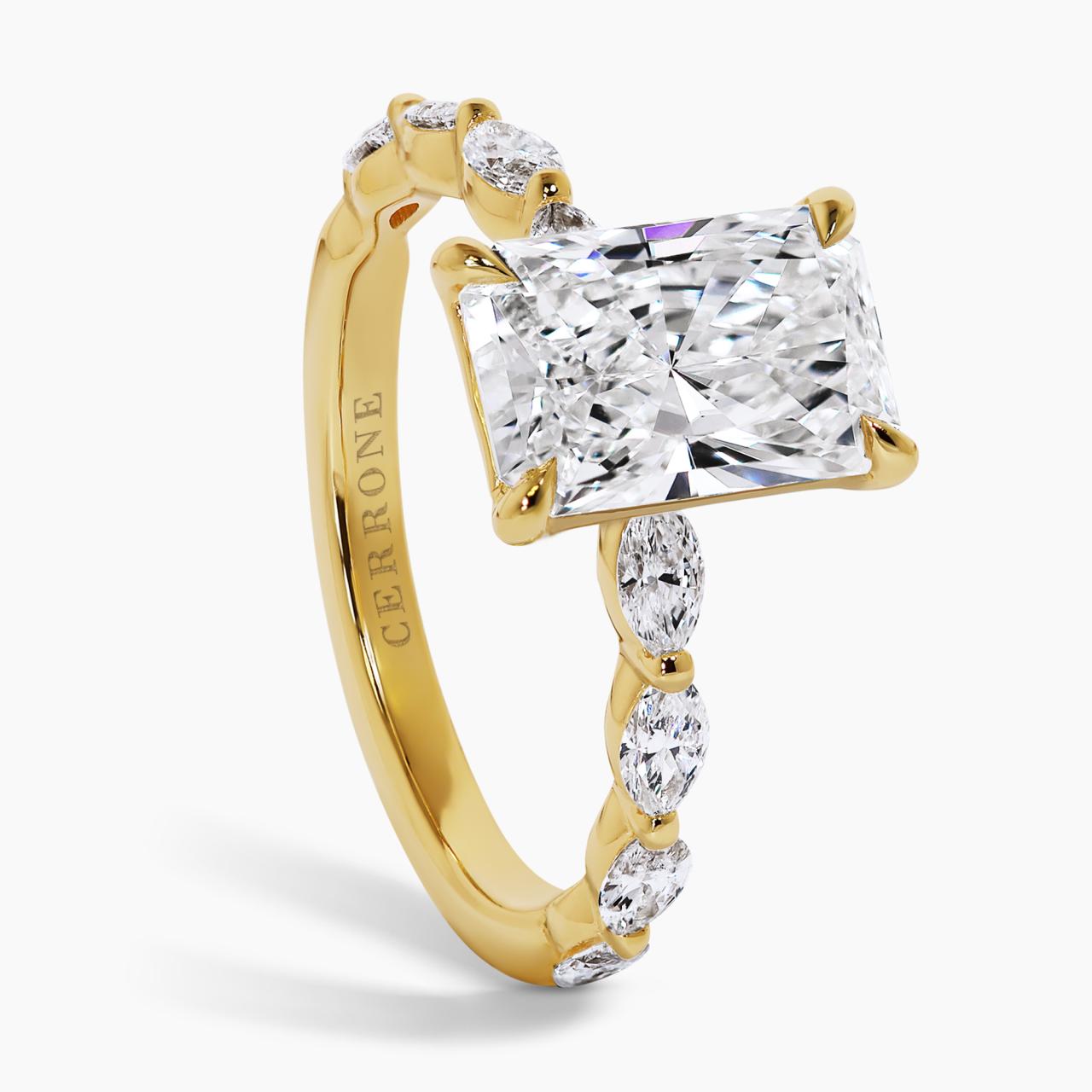 18ct yellow gold 2.11ct E VVS2 Radiant LAB Grown diamond ring