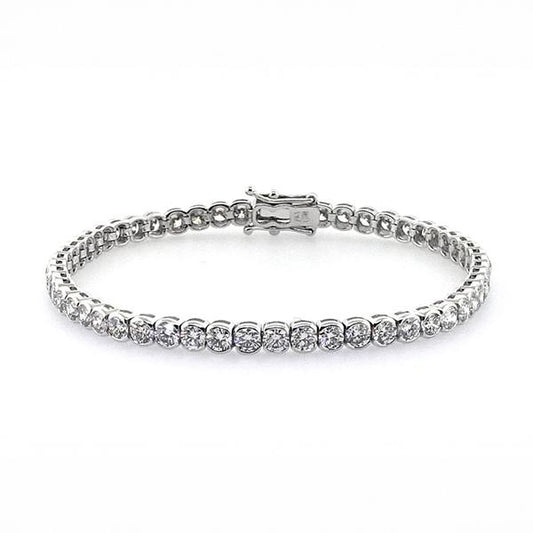 18ct white gold 55=7.15ct semi bezel round brilliant cut diamond tennis bracelet