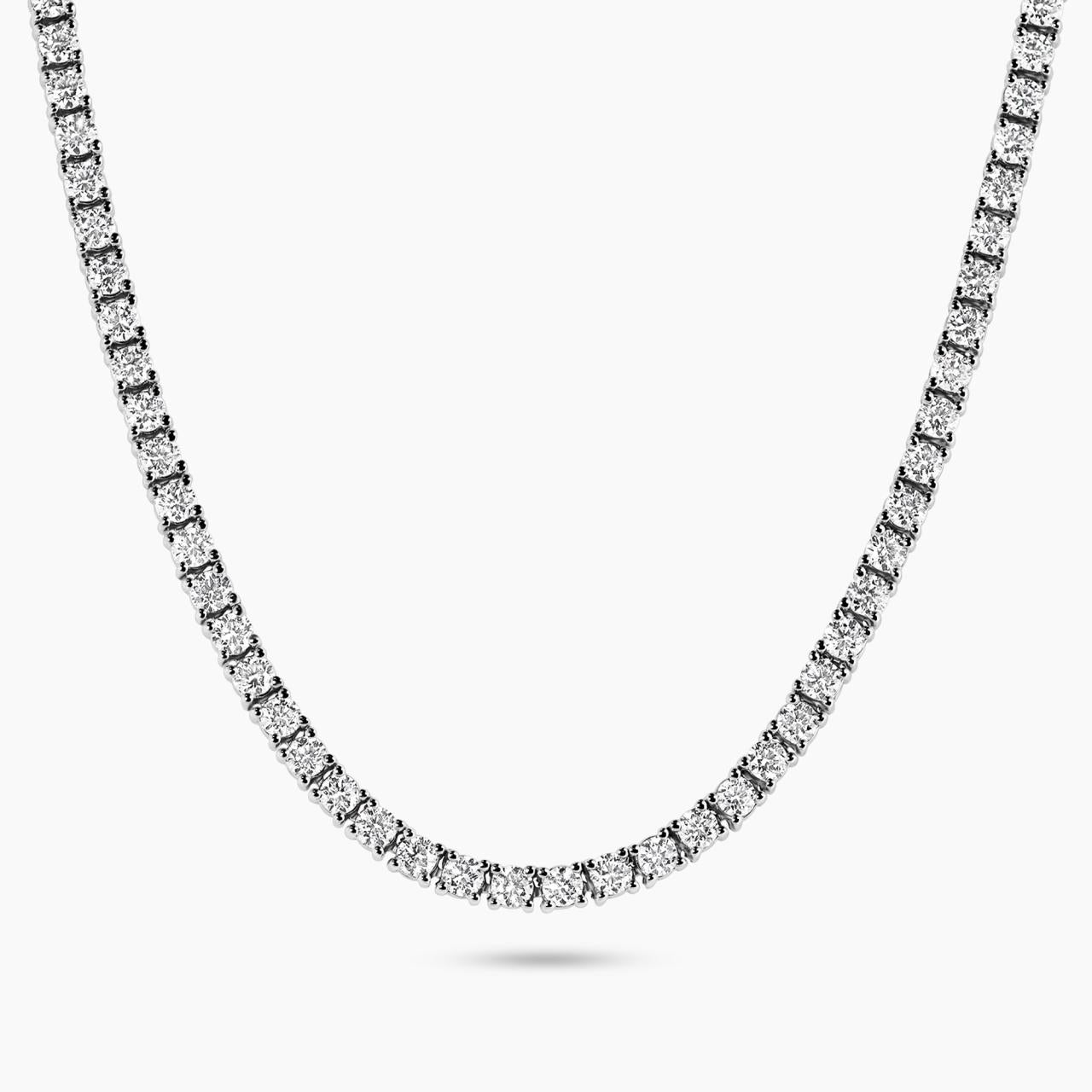 18ct white gold 5.49ct round brlliant cut diamond tennis necklace in a four claw setting