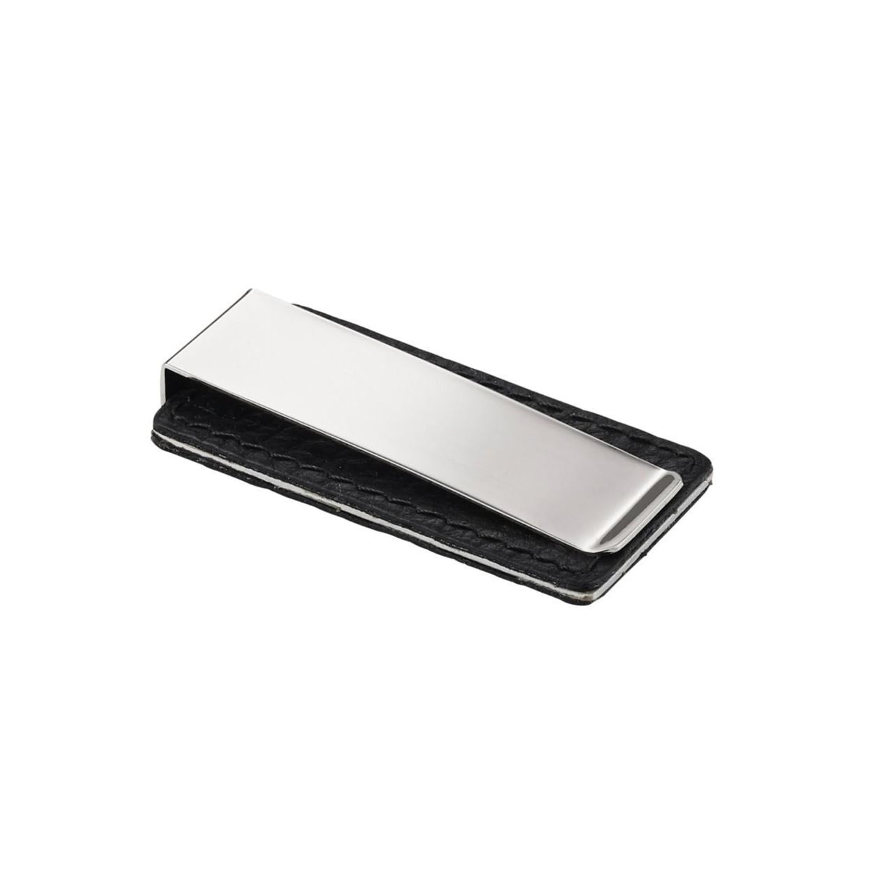 Brushed stainless steel money clip with PU leather