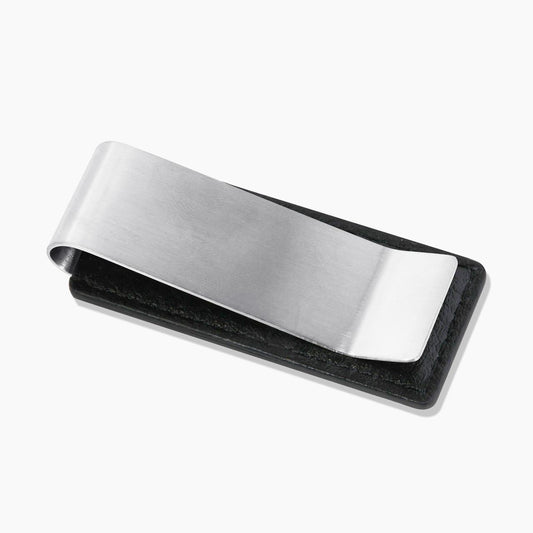 Brushed stainless steel money clip with PU leather