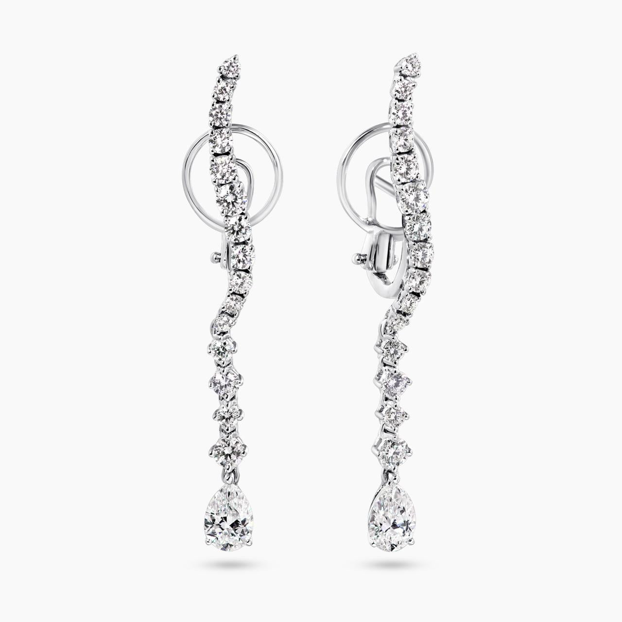 18ct white gold pear and round brilliant cut diamonds drop earrings
