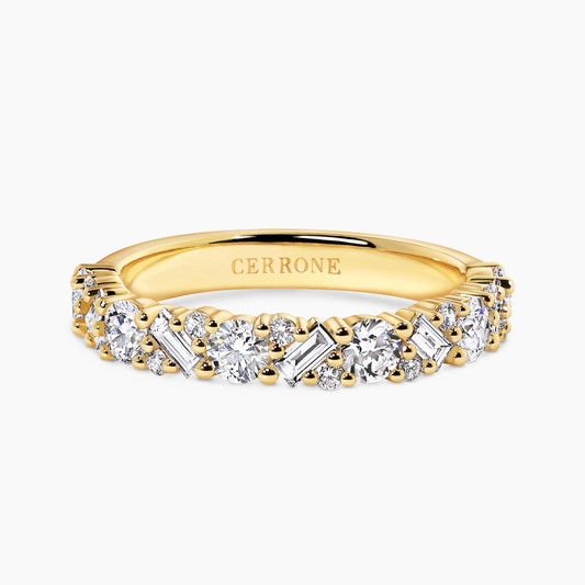 18ct yellow gold round and baguette cut diamonds ring