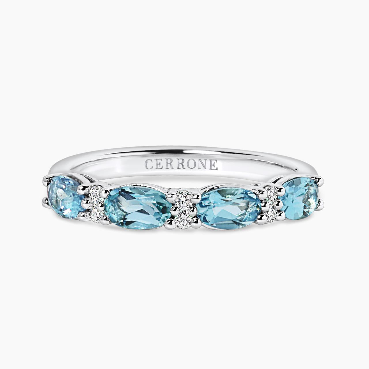 18ct white gold oval aquamarine and round diamond ring