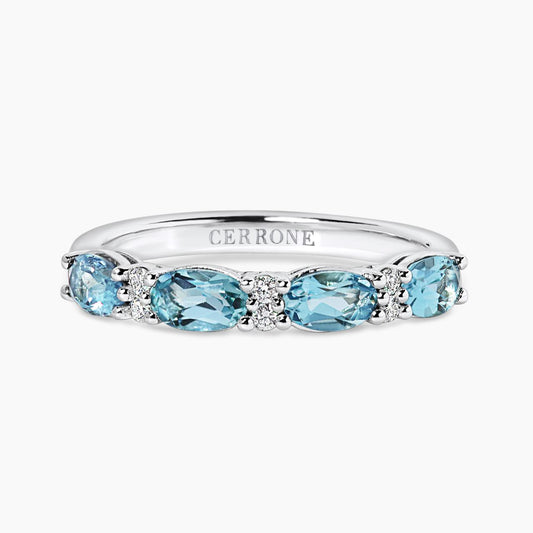 18ct white gold oval aquamarine and round diamond ring