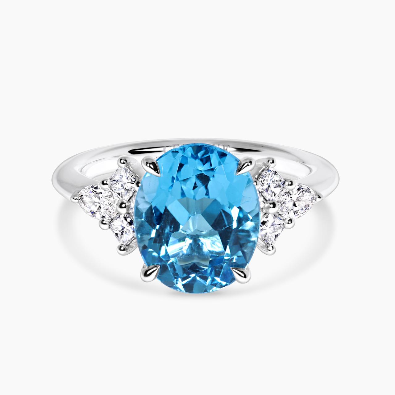 18ct white gold 4.24ct oval Swiss blue topaz and diamond ring