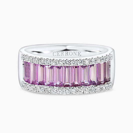 18ct white gold baguette purple sapphire and diamond ring
