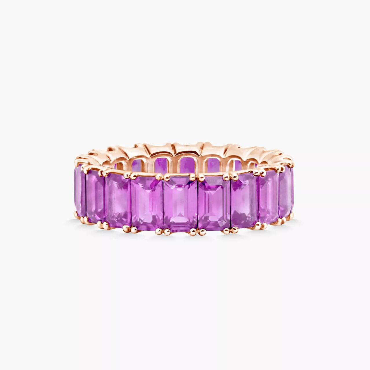 18ct rose gold emerald cut purple pink sapphires full circle ring