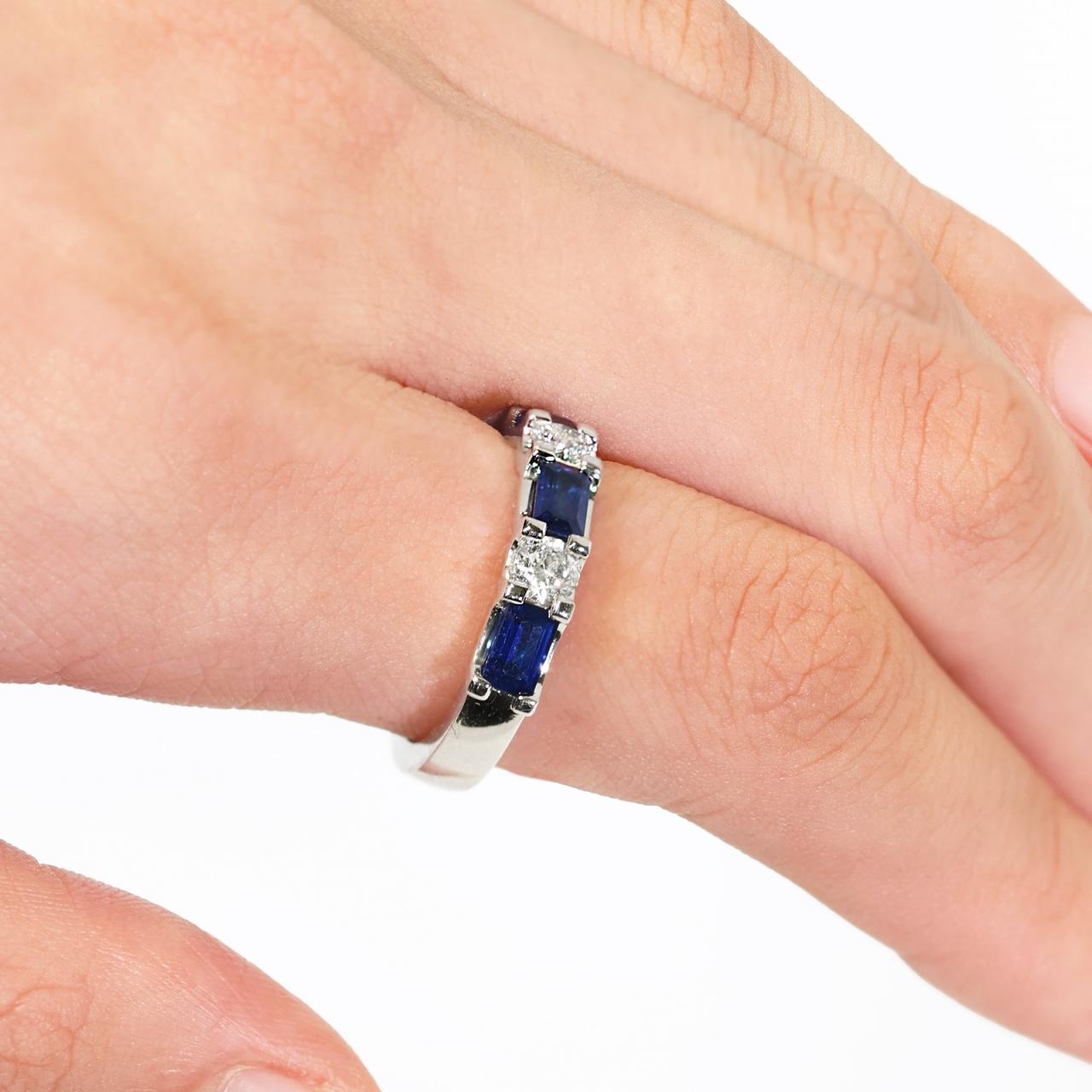 18ct white gold blue Madagascan octagon sapphire & diamond ring