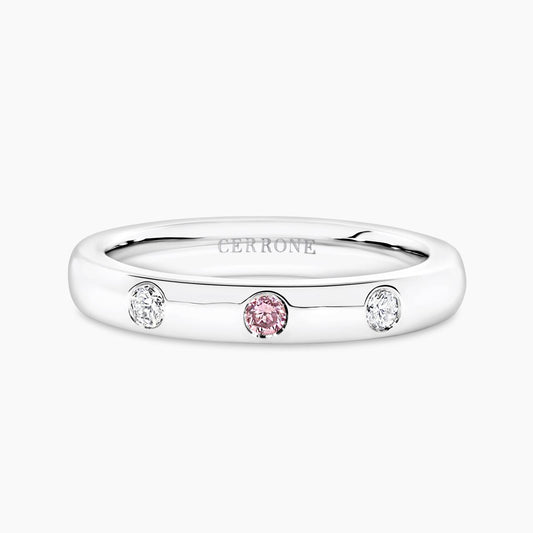18ct white gold round brilliant cut pink and white diamond drop set ring