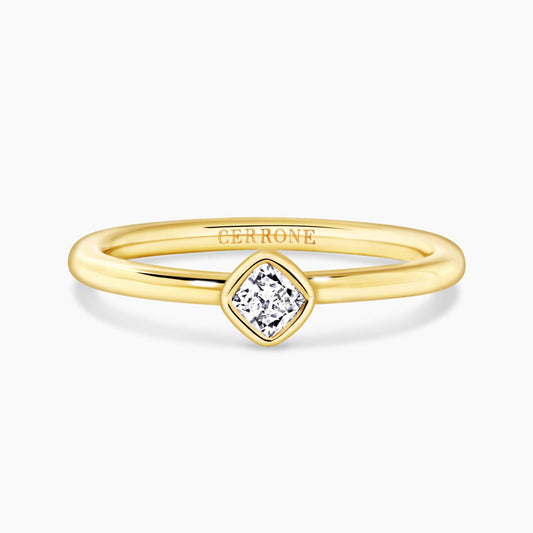 18ct yellow gold 0.19ct FG VS cushion cut diamond solitaire bezel ring