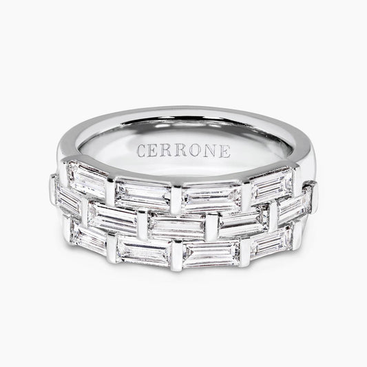 18ct white gold three row baguette diamond ring