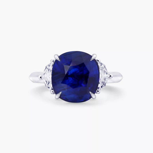 LUNA DI ZAFFIRO - 18ct white gold GRS certified 7.05ct cushion cut Ceylon sapphire and cadilac diamond ring