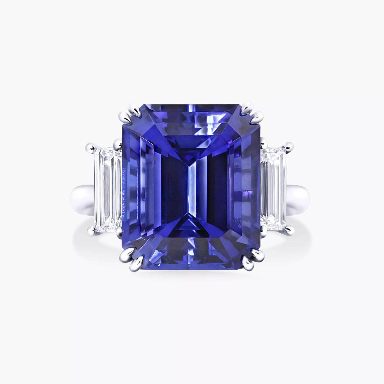 TESORO VIOLA - 18ct white gold 10.67ct emerald cut Merelani tanzanite and baguette diamond ring