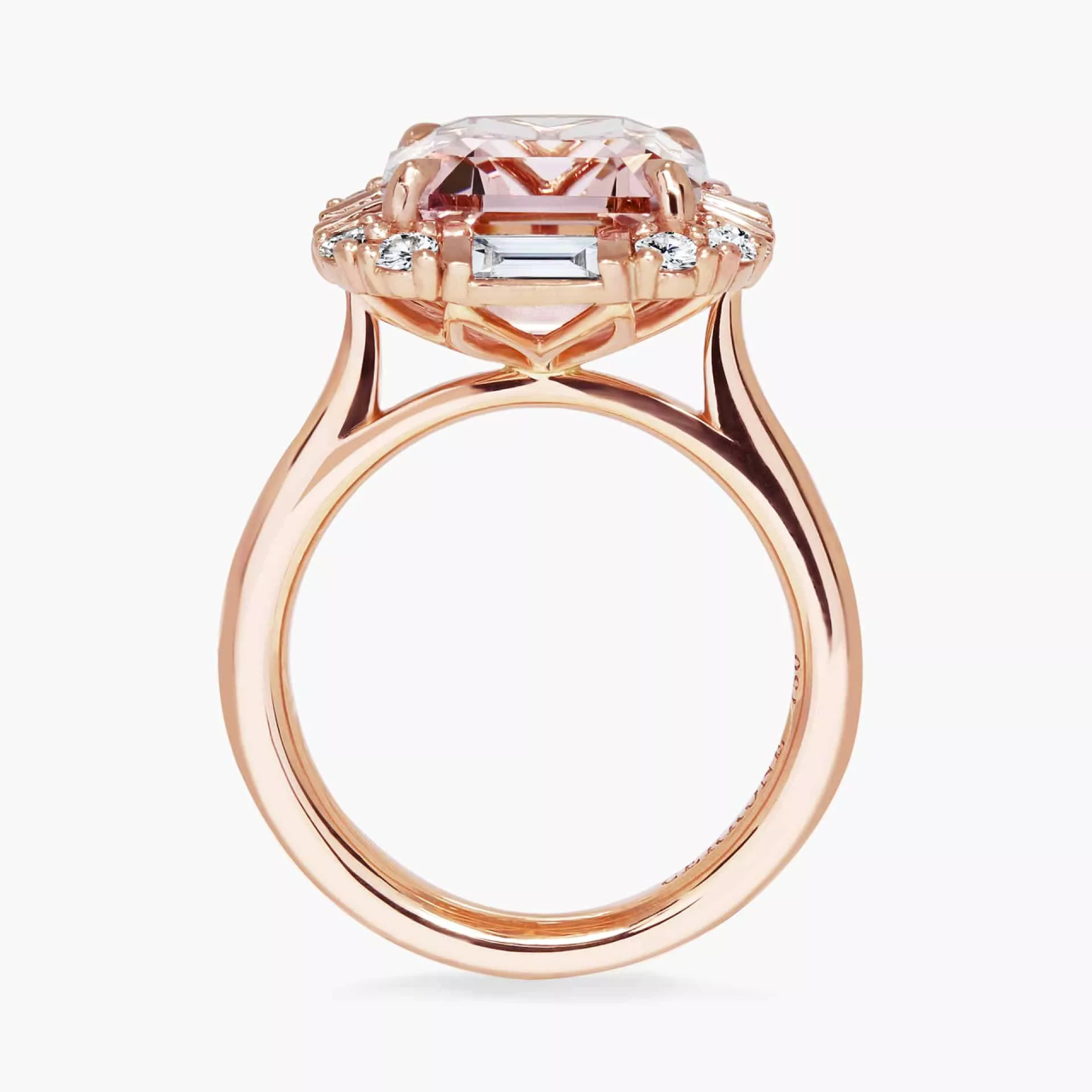 18ct rose gold 7.05ct emerald cut morganite and diamond ring from the Hampton Collection