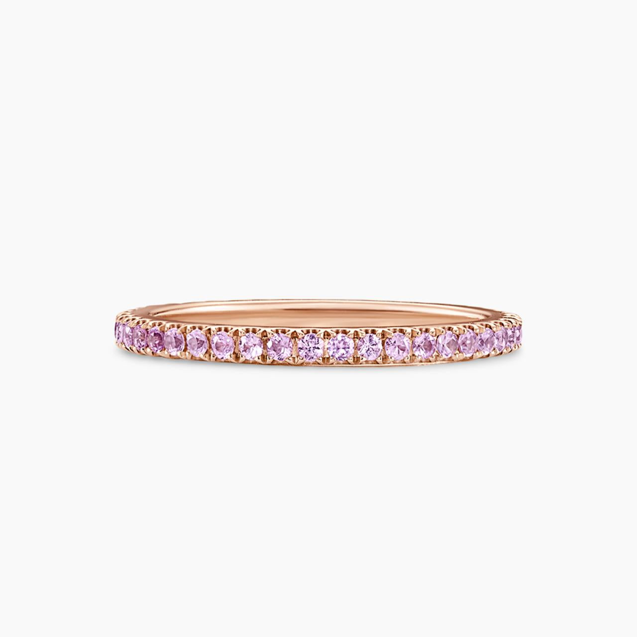 18ct rose gold round brilliant cut pink sapphire band
